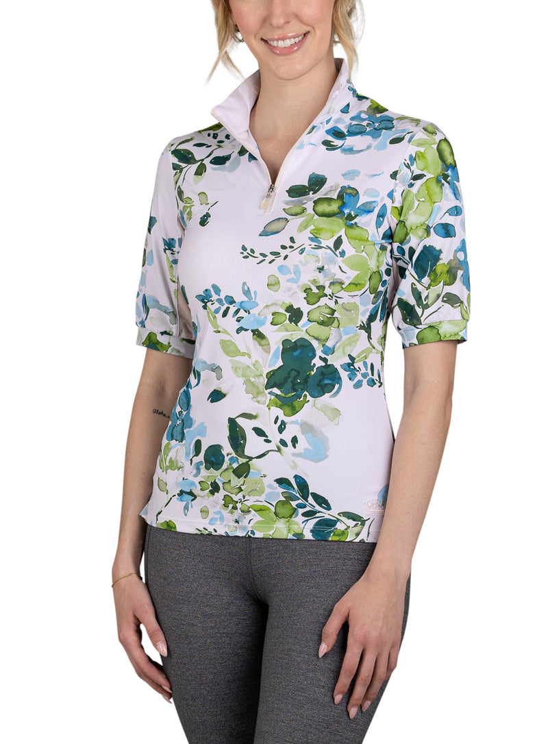 Kastel Elbow Sleeve Watercolor Floral Top