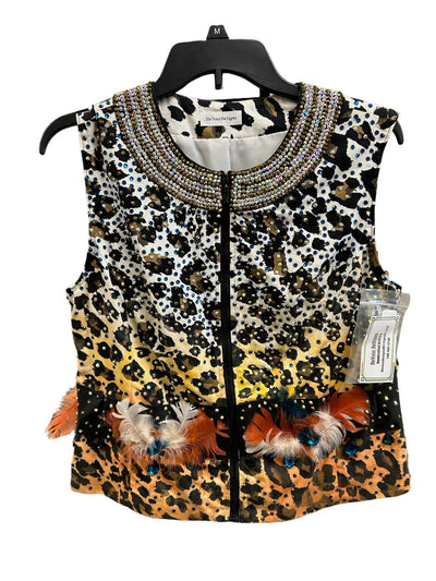 De Voss Designs Hand Painted Vest - Leopard Bling and Feathers - Size M - USED