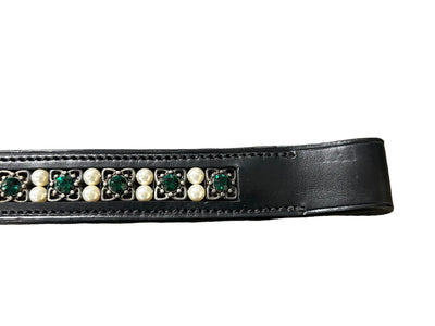 Bling Browband - Black/Pearl/Green - 14 3/4" - USED