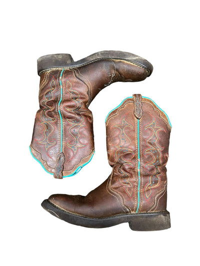 Justin Cowgirl Boots - Brown/Turquoise Size 8 - USED