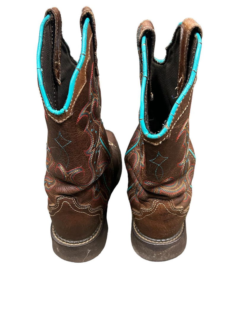 Justin Cowgirl Boots - Brown/Turquoise Size 8 - USED