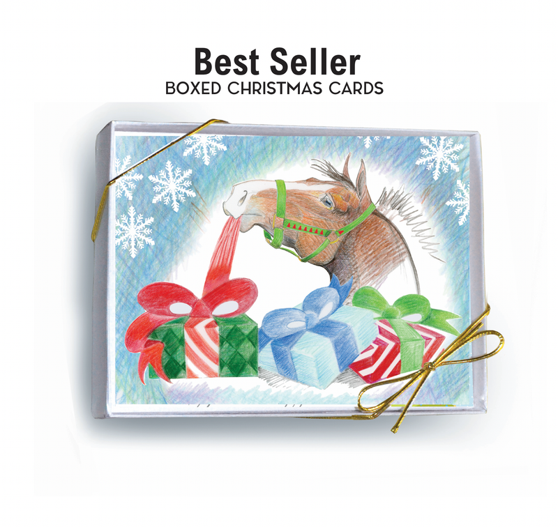 Horse Boxed Christmas Cards / Unwrapping Gifts / 8 Holiday