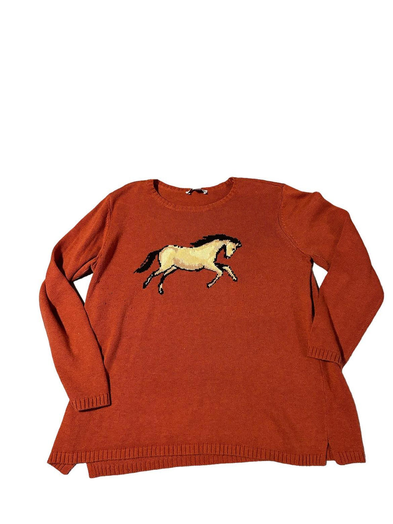 Coldwater Creek Horse Sweater - Orange - L - USED