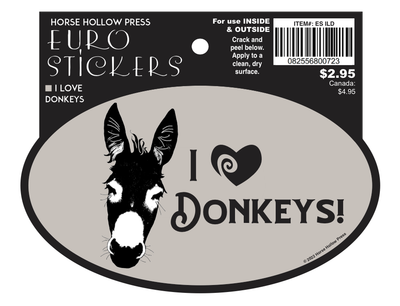Oval Equestrian Donkey Sticker / I love Donkeys / WATERPROOF