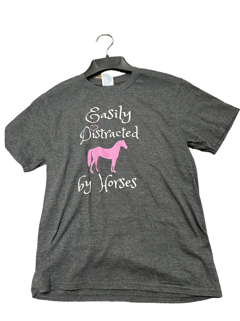 Distracted By Horse Tee - Grey - Youth L - USED