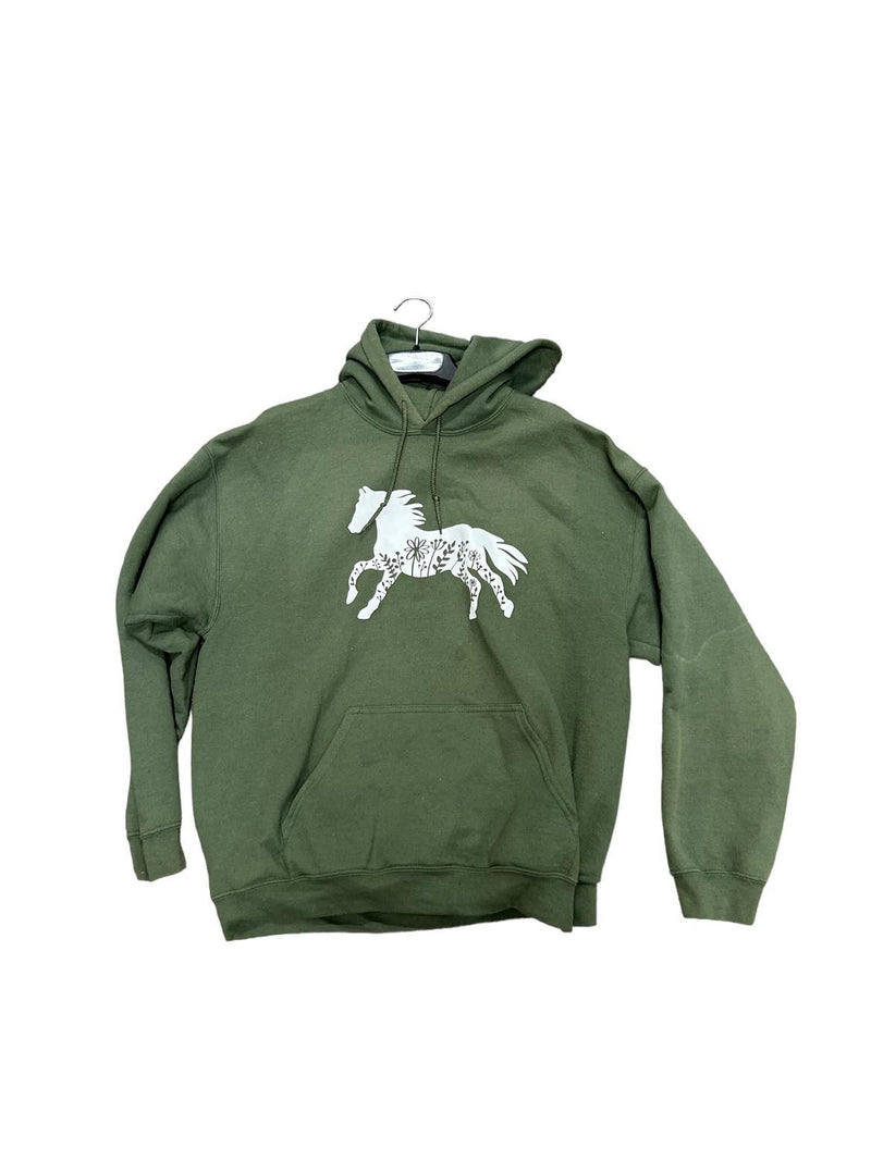 Gildan Flower Horse Hoodie - Green/White - L - USED