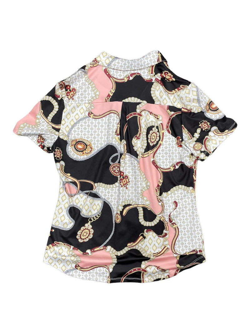Saveven SS Button Polo - Pink/Black/White - M - USED