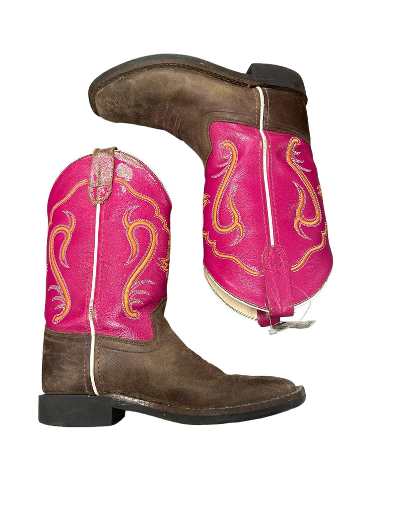 Old West Cowgirl Boots -  Pink/ Brown 2 - USED