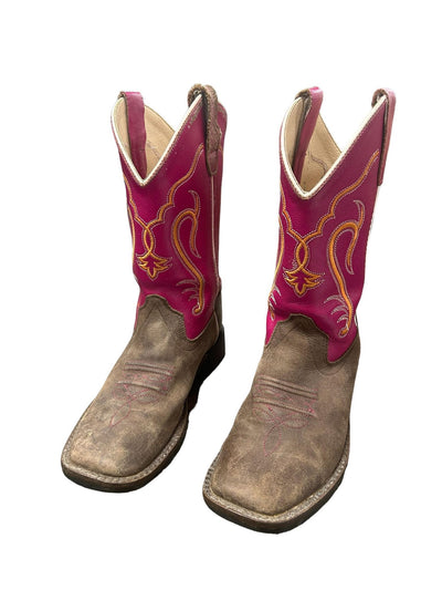 Old West Cowgirl Boots -  Pink/ Brown 2 - USED