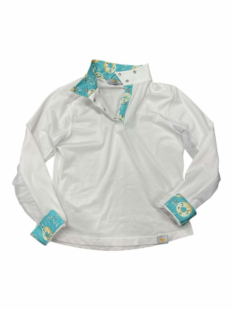 Aubrion LS Show Shirt - White/Donuts - Youth L - USED