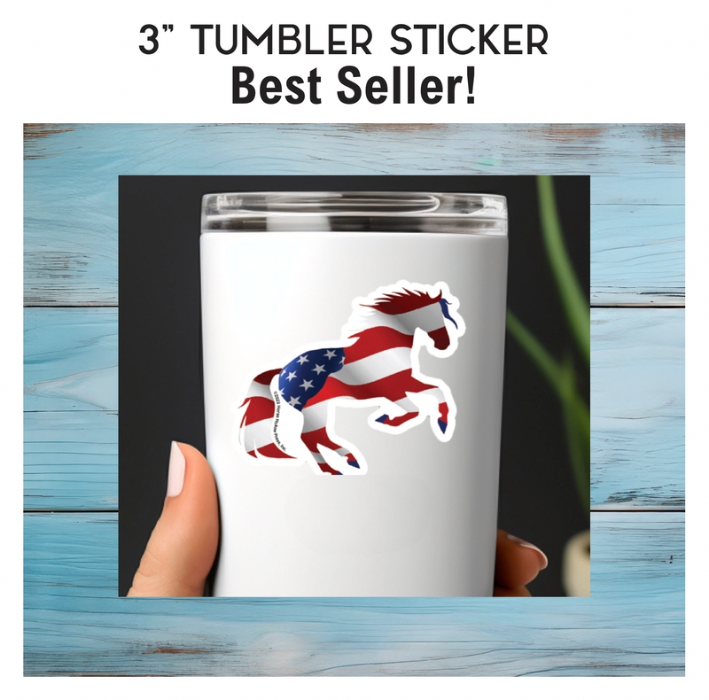 3" Tumbler Horse Sticker / American Flag / WATERPROOF