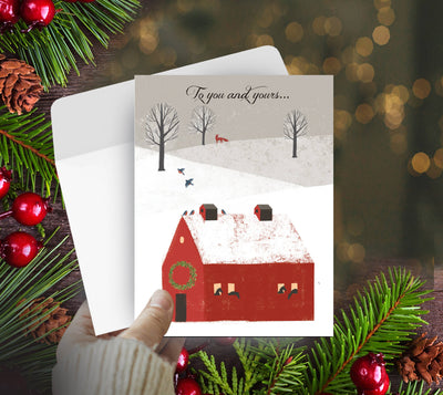 Fox Christmas Card / Fox, Horses & Barn / Fox Greetings