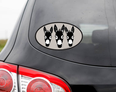 Oval Equestrian Donkey Sticker / 3 Donkeys / WATERPROOF