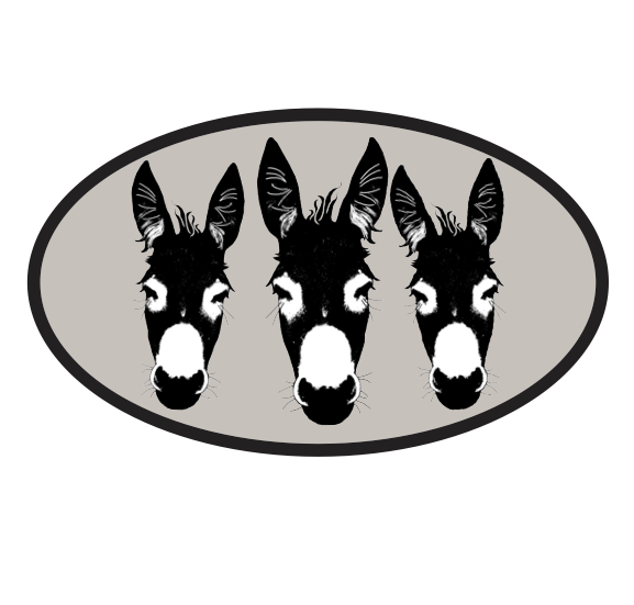 Oval Equestrian Donkey Sticker / 3 Donkeys / WATERPROOF