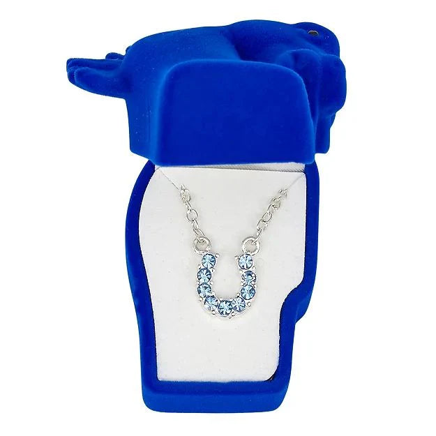 AWST Rhinestone Horseshoe Necklace with Horse Head Gift Box