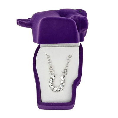 AWST Rhinestone Horseshoe Necklace with Horse Head Gift Box