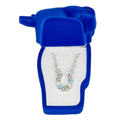 AWST Rhinestone Horseshoe Necklace with Horse Head Gift Box