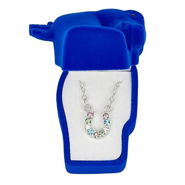 AWST Rhinestone Horseshoe Necklace with Horse Head Gift Box