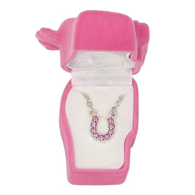 AWST Rhinestone Horseshoe Necklace with Horse Head Gift Box