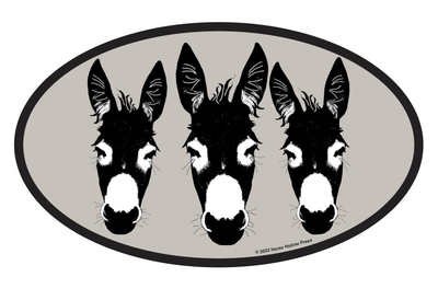 Oval Equestrian Donkey Sticker / 3 Donkeys / WATERPROOF