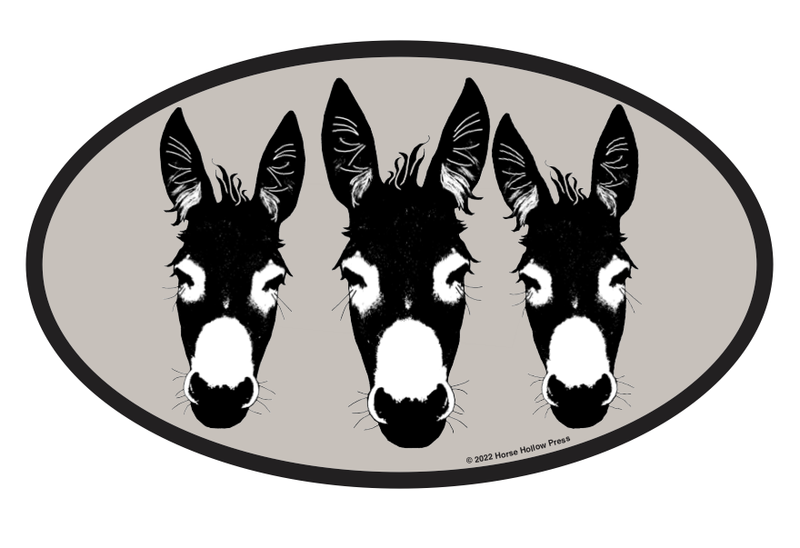 Oval Equestrian Donkey Sticker / 3 Donkeys / WATERPROOF