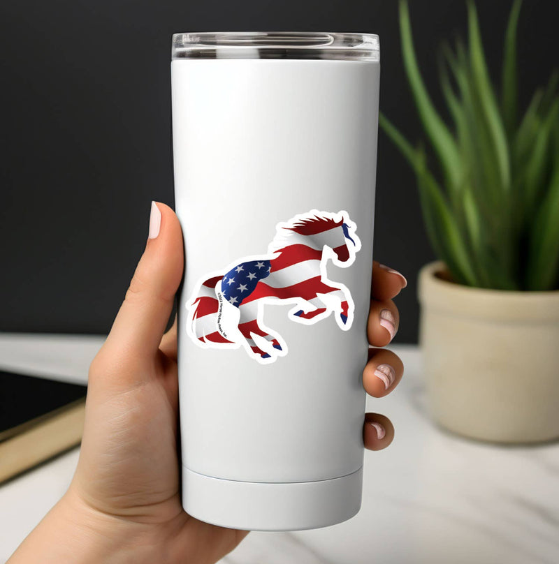 3" Tumbler Horse Sticker / American Flag / WATERPROOF