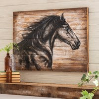 Pine Wood Horse Painting