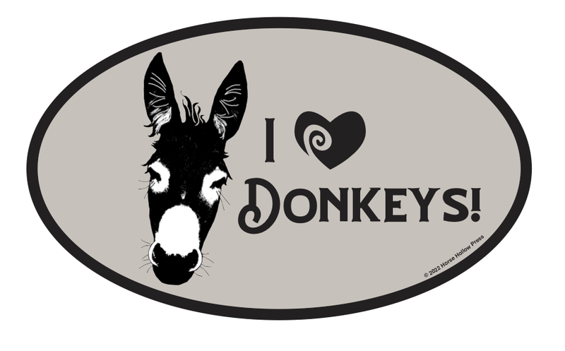 Oval Equestrian Donkey Sticker / I love Donkeys / WATERPROOF