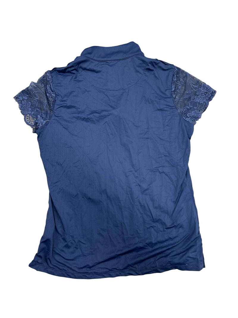 Kastel Lace Sleeve Short Sleeve Top - Navy - Medium - USED
