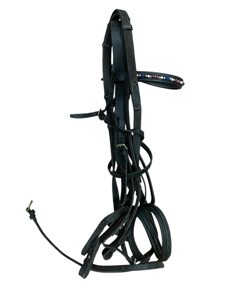 Leather Bridle with Webbed Reins - Black - Approx Full Size Size - USED