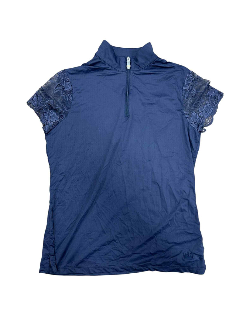 Kastel Lace Sleeve Short Sleeve Top - Navy - Medium - USED