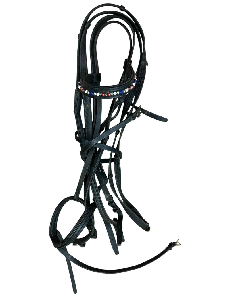 Leather Bridle with Webbed Reins - Black - Approx Full Size Size - USED