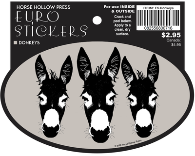Oval Equestrian Donkey Sticker / 3 Donkeys / WATERPROOF