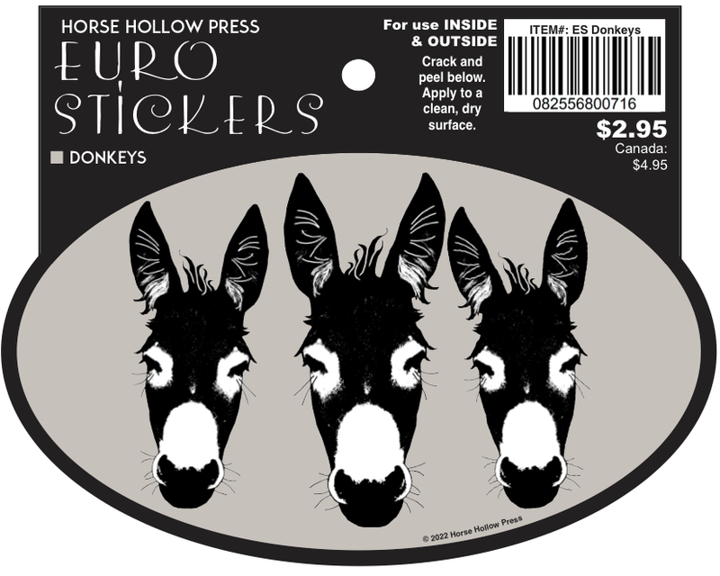 Oval Equestrian Donkey Sticker / 3 Donkeys / WATERPROOF