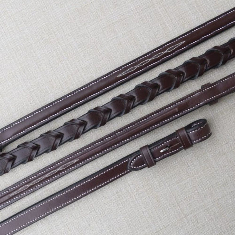 KL SELECT Black Oak 5/8" Round Raised Fancy Laced Reins