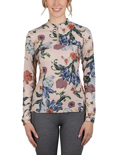 Kastel Long Sleeve Princess Seam Sun Shirt - Mocha Floral