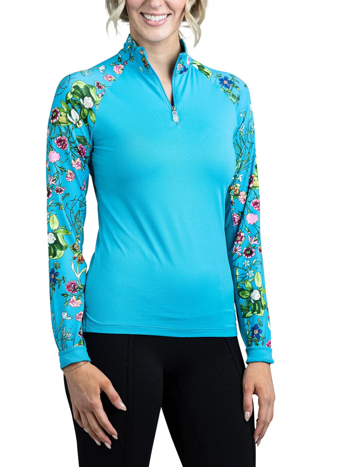 Kastel Raglan Sun Shirt - Turquoise Botanical Print