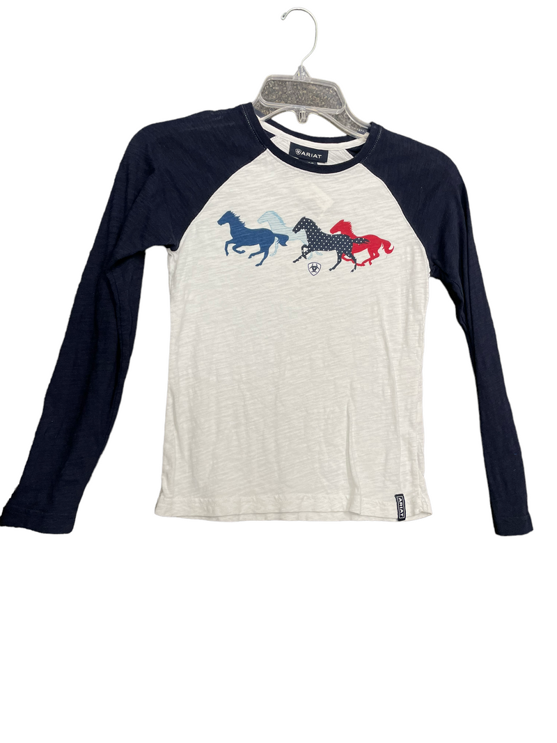 Ariat Youth LS Horse Tee - White/Navy - Size S - USED