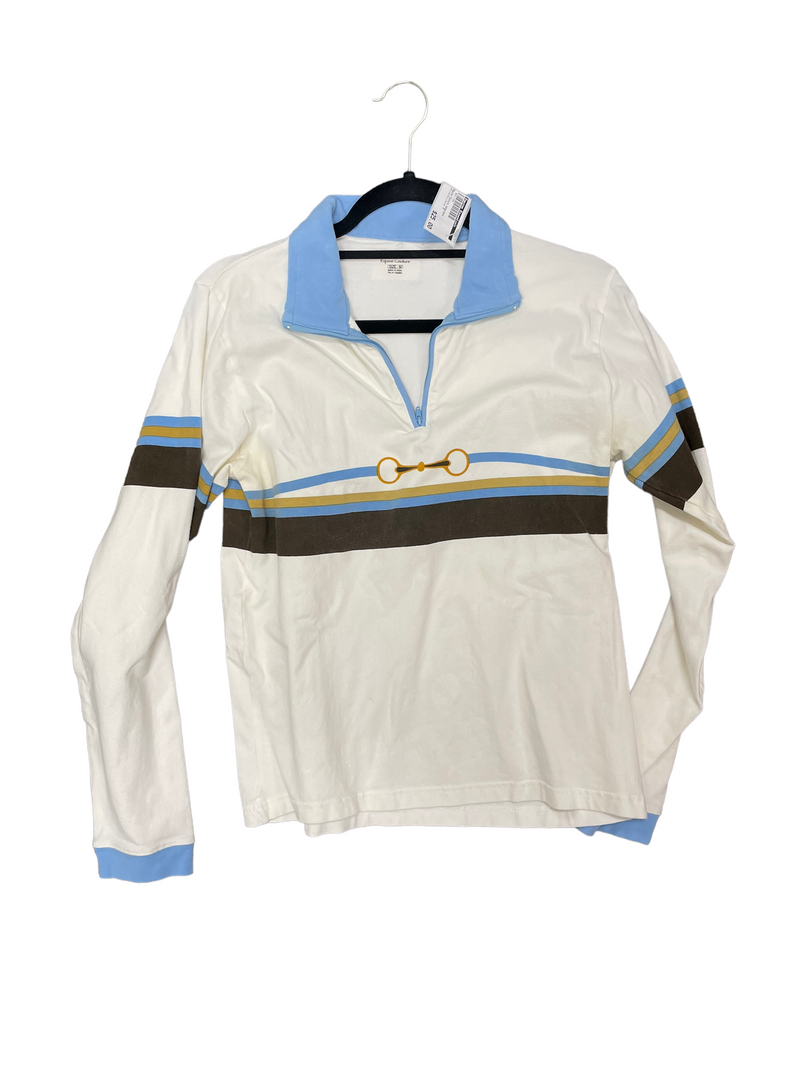 Equine Couture LS Top - White/Blu/Brwn - M - USED -