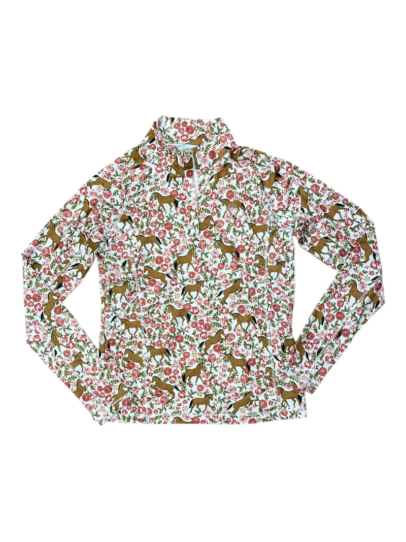 Ariat LS 1/4 Zip - Floral Horses - Youth M/10 - USED