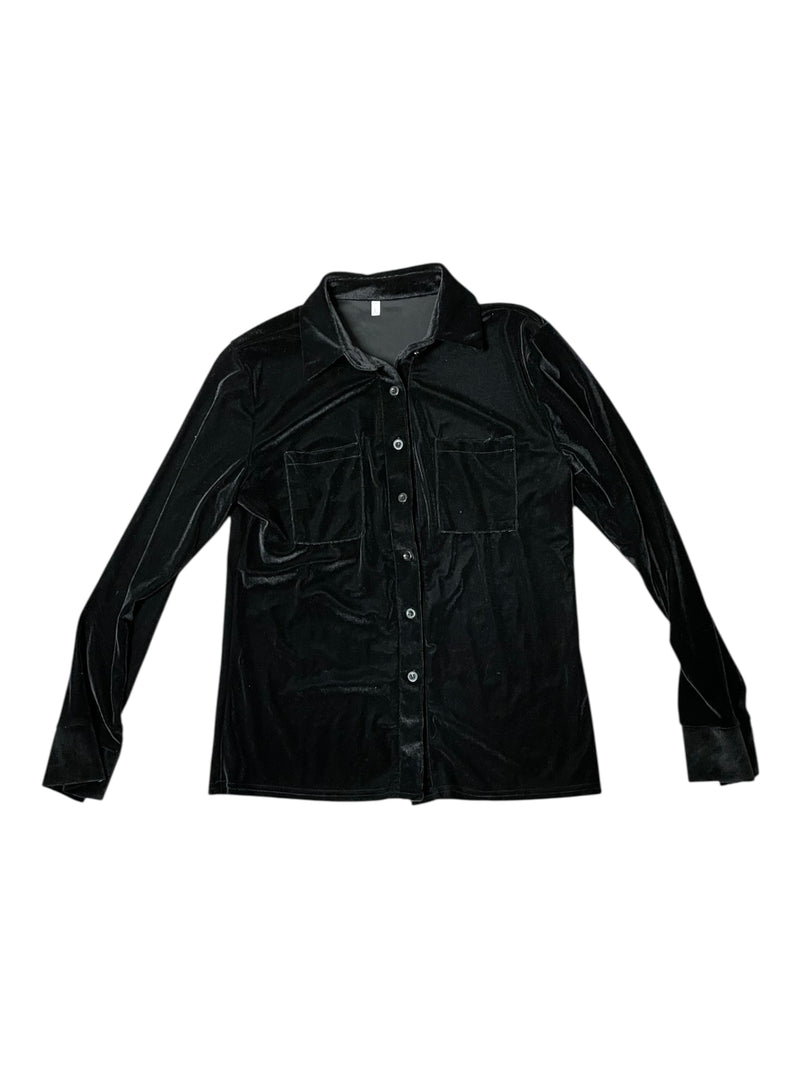Velvet Button Down Shirt - Black - L - USED