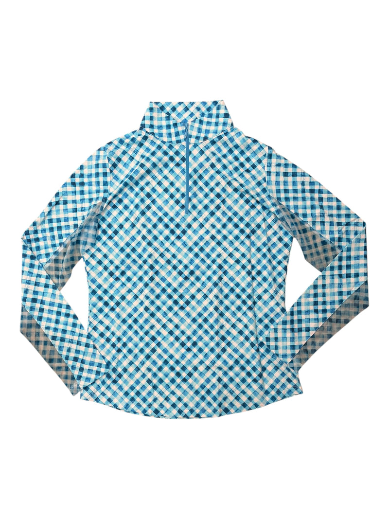 IBKUL LS 1/4 Zip - Turquoise Gingham - S - USED