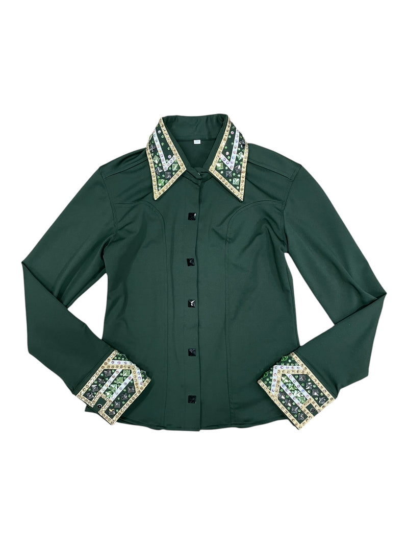 Horsemanship Shirt - Green/Bling - Custom Measurements - USED