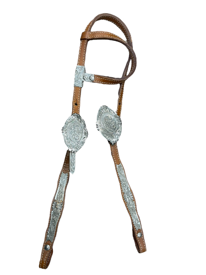 One Ear Head Stall - Brown/Silver - Approx F/S - USED