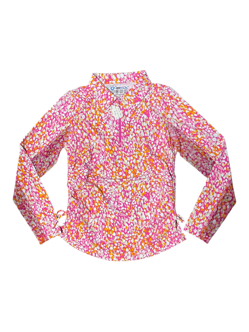 IBKUL Polo Collar Ruched Sun Shirt *NWOT* - Pink/Orange - S - USED
