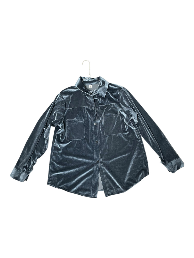 Velvet Button Down Shirt - Gray Blue - Est. L - USED