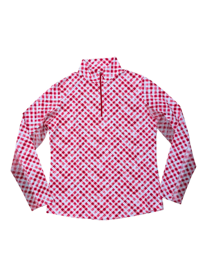 IBKUL LS 1/4 Zip - Red Gingham - S - USED