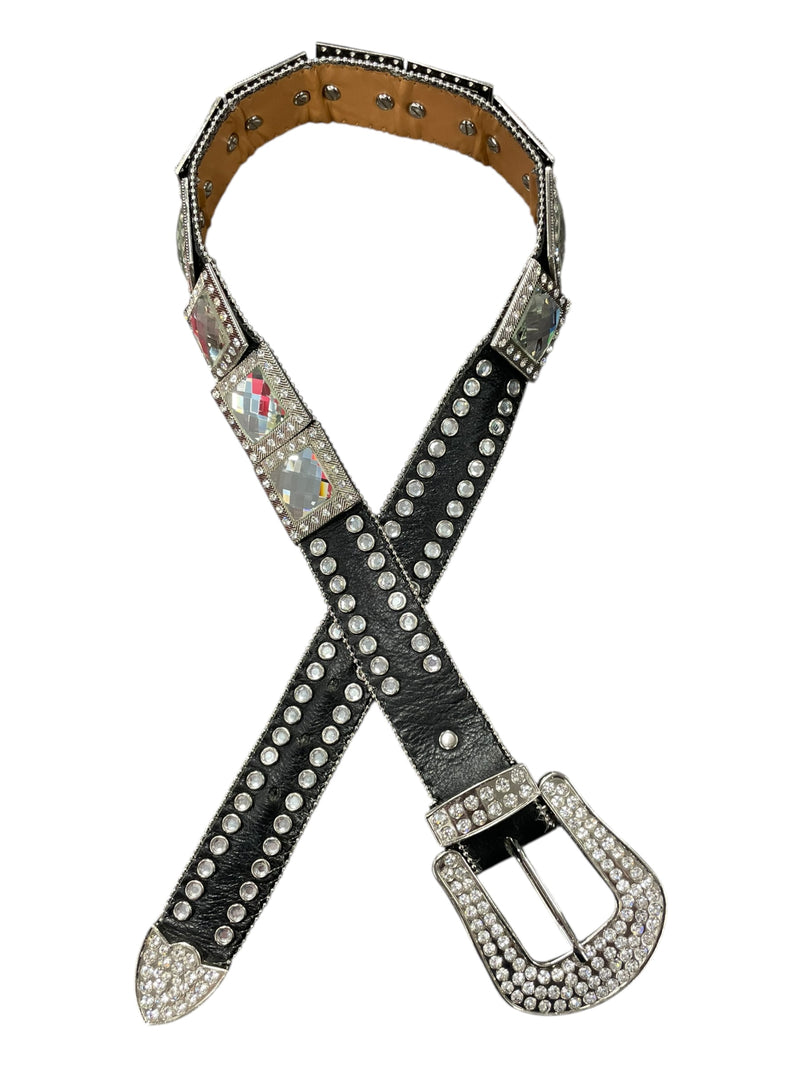 Nocona Bling Belt - Black/Silver Rhinestone - S (39") - USED
