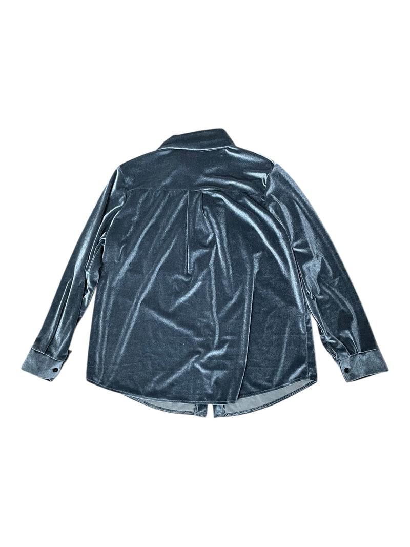 Velvet Button Down Shirt - Gray Blue - Est. L - USED