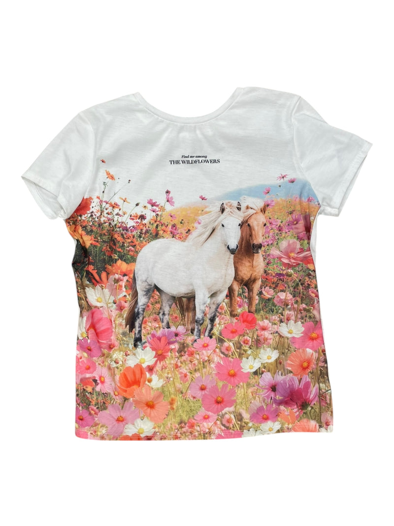 Horse Flowers Tee - White/Multicolor - Youth 10/12 - USED